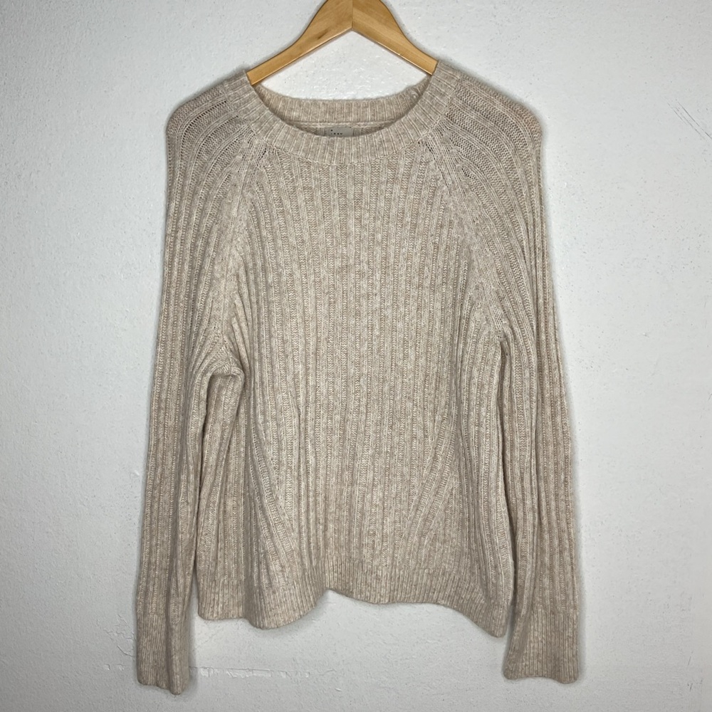 A New Day Wool Blend Ribbed Long Sleeve Cream Beige Sweater Size XXL Cozy Winter